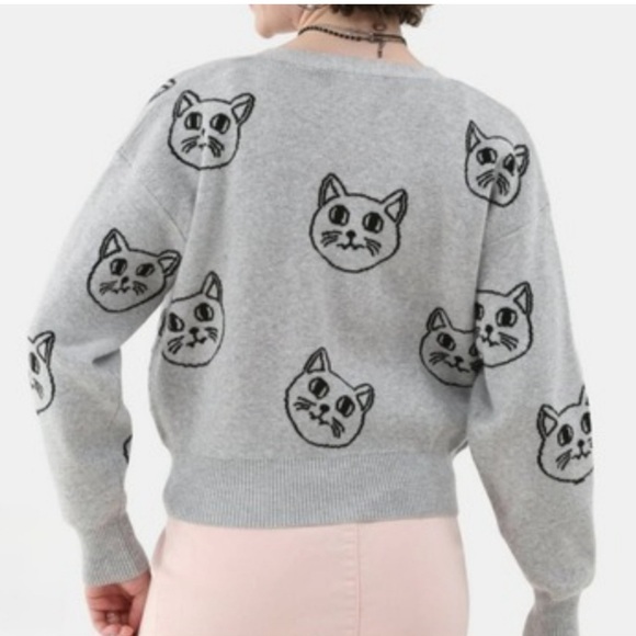 No Boundaries Gray Cat Face Women's Cardigan - Picture 2 of 8